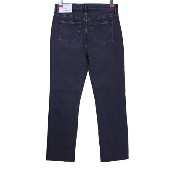 Loft Straight Leg Jeans Women Size 8 Relaxed High Waist Raw Frayed Hem Black New - Picture 2 of 15